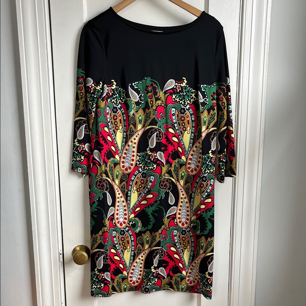 Jude Connally Black and Vibrant Paisley Dress